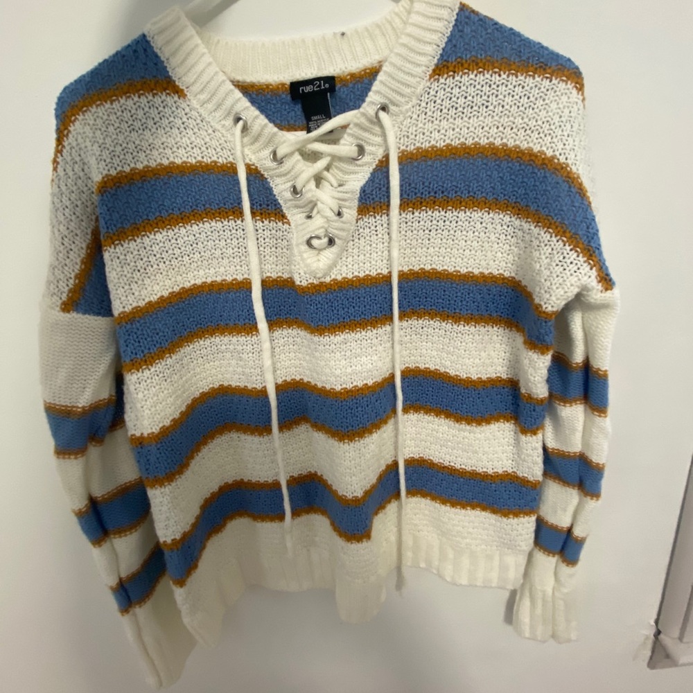 Striped lace up sweater